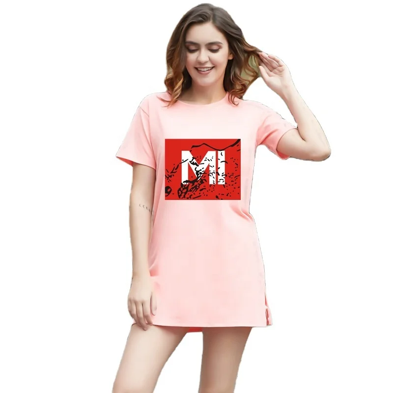 
Women Letter Printed Nightgowns Lady Sleepshirts Sleepwear Cute Sleep Skirts Printed Night Dress Short Sleeve Nightwear 