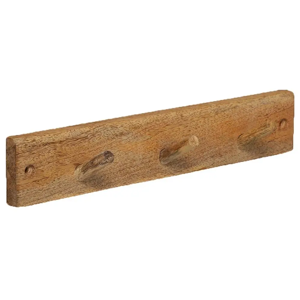 Wood Wall Mounted Hooks & Rails Coat Cloths Hanger Rack Wall Mounted Wooden 3-Hook Rail Handcrafted Mango Wood Coat Hooks