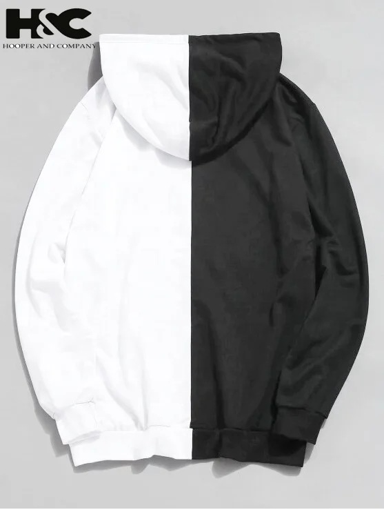 Wholesale Custom Oversized Man Pullover Hoodies Heavyweight Streetwear Fashion Men Hoodie Half Black Half White Hoodies Men