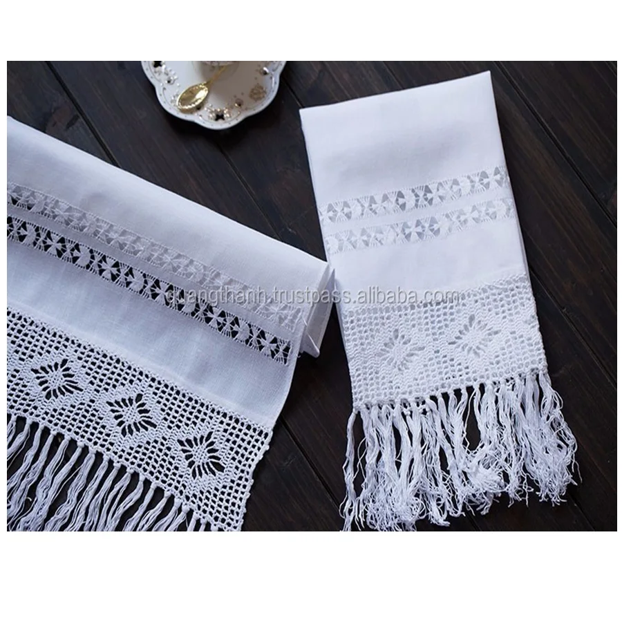 Hand Embroidery Scarf Lace With Crochet Lace Linen Neckerchief