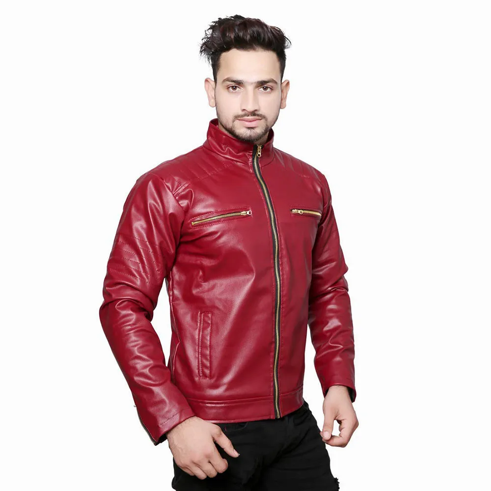 Мужская кожаная куртка Премиум-Качества красные куртки на молнии