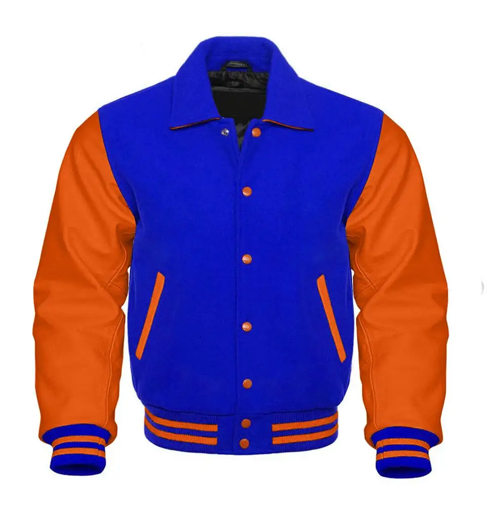 Wholesale Custom Varsity Letterman Men / Women Jacket Your own Embroidery Logo Patches High Quality Wool + Leather Jackets