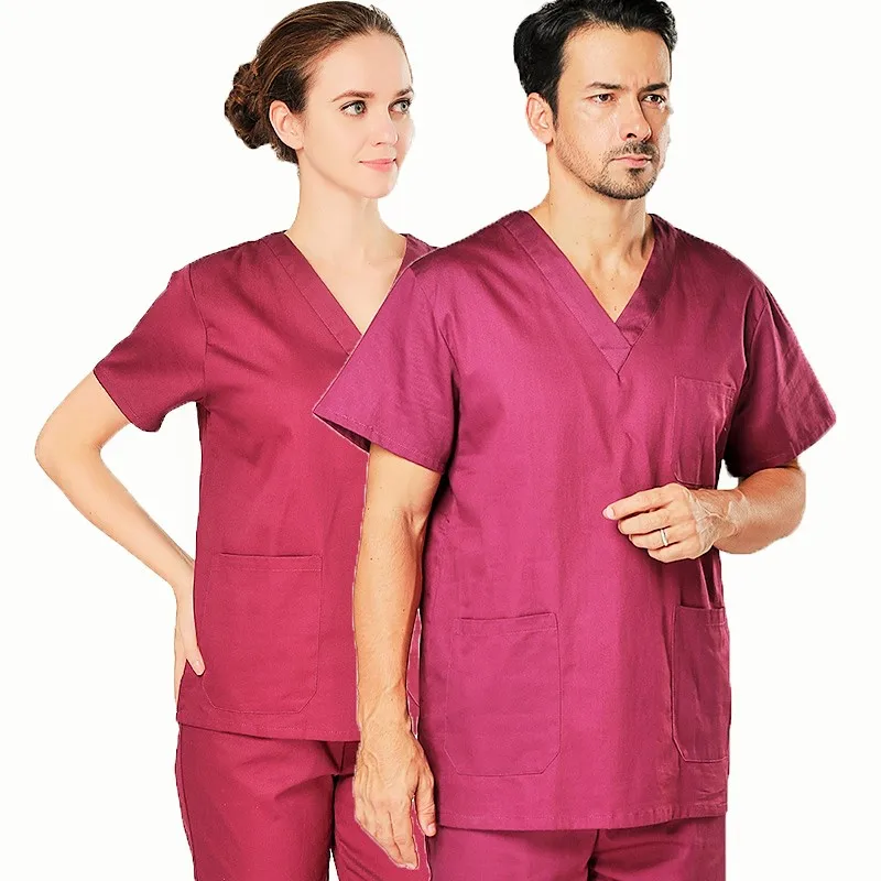 
2021 Hot Sell Multiple Colors Unisex Short-Sleeved Split Work Scrub Uniforms Sets 