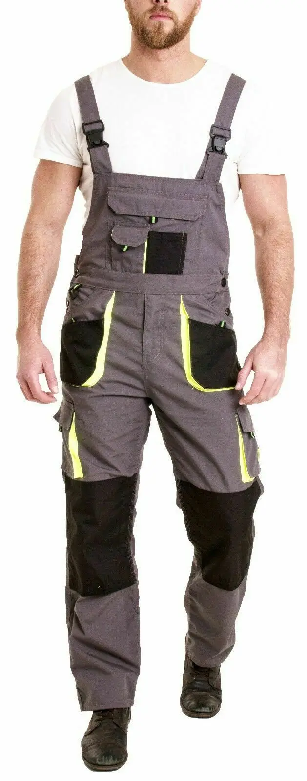 Men Work Dungarees Working Trousers Bib and Brace Overall Multi Pockets Pants Protective Coverall Safety Uniforms Cotton 05 Sets