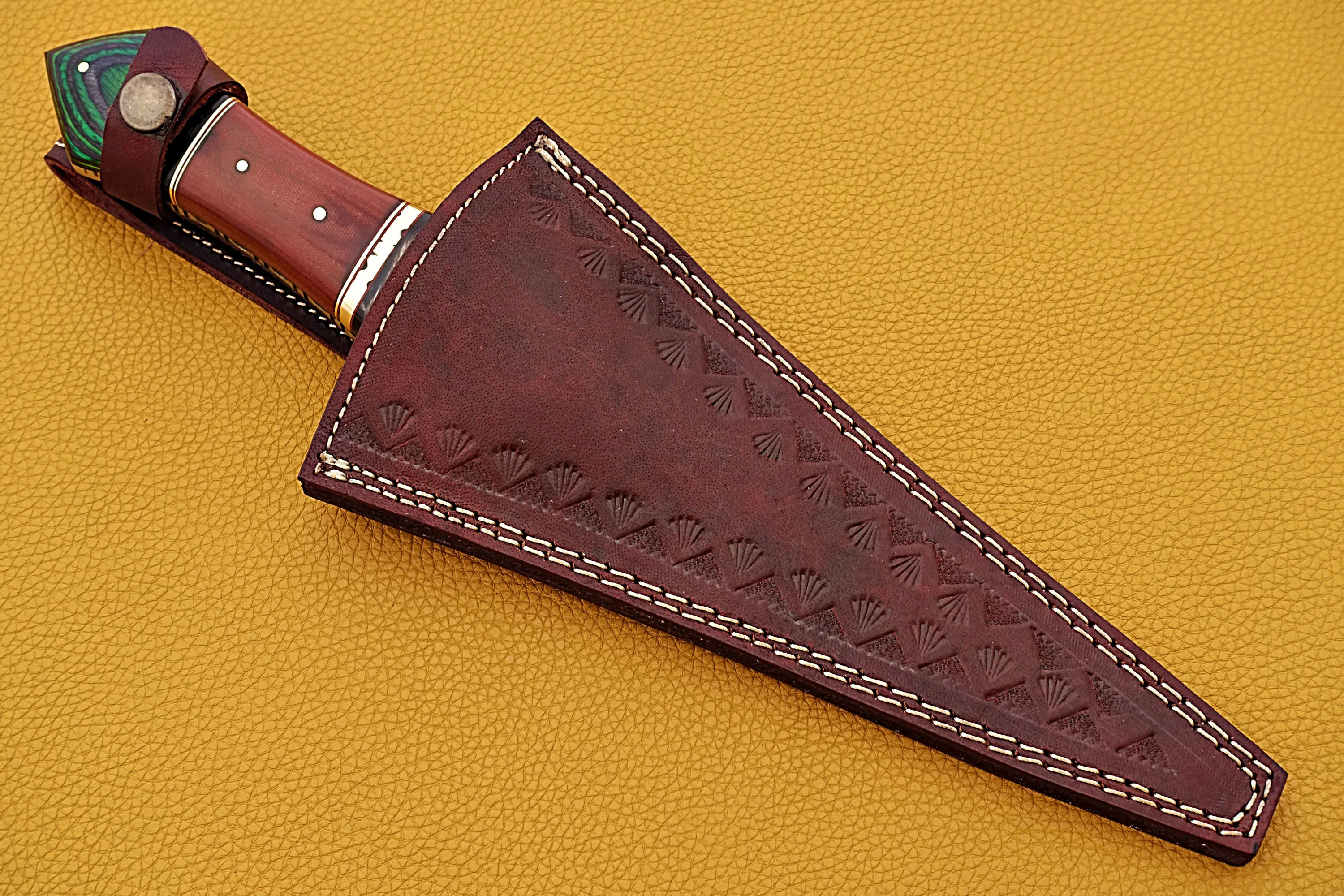 Handmade Damascus Steel Hunting Knife With Pakka Wood Handle And Fine Leather Sheath Outdoor Knife Wholesale Knife