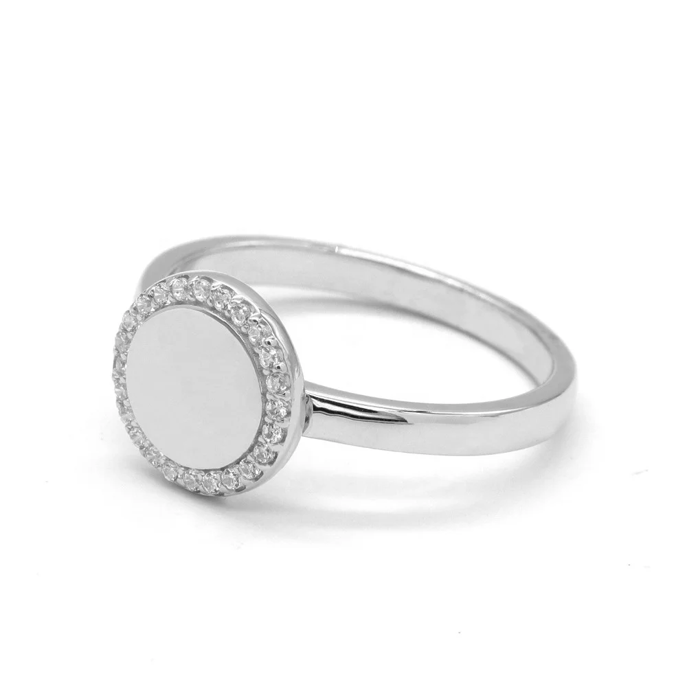 925 Sterling Silver Rhodium Rose Gold Plated Plain Circle Crystal CZ cubic zirconia ring sterling silver Jewelry for Women