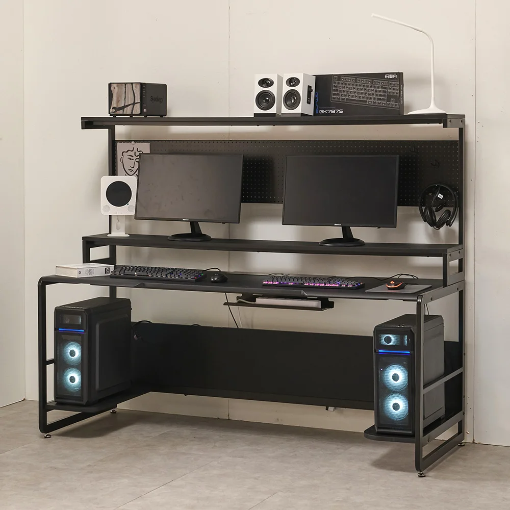 New Gaming Black Modern Computer desk table with Shelves Side Table