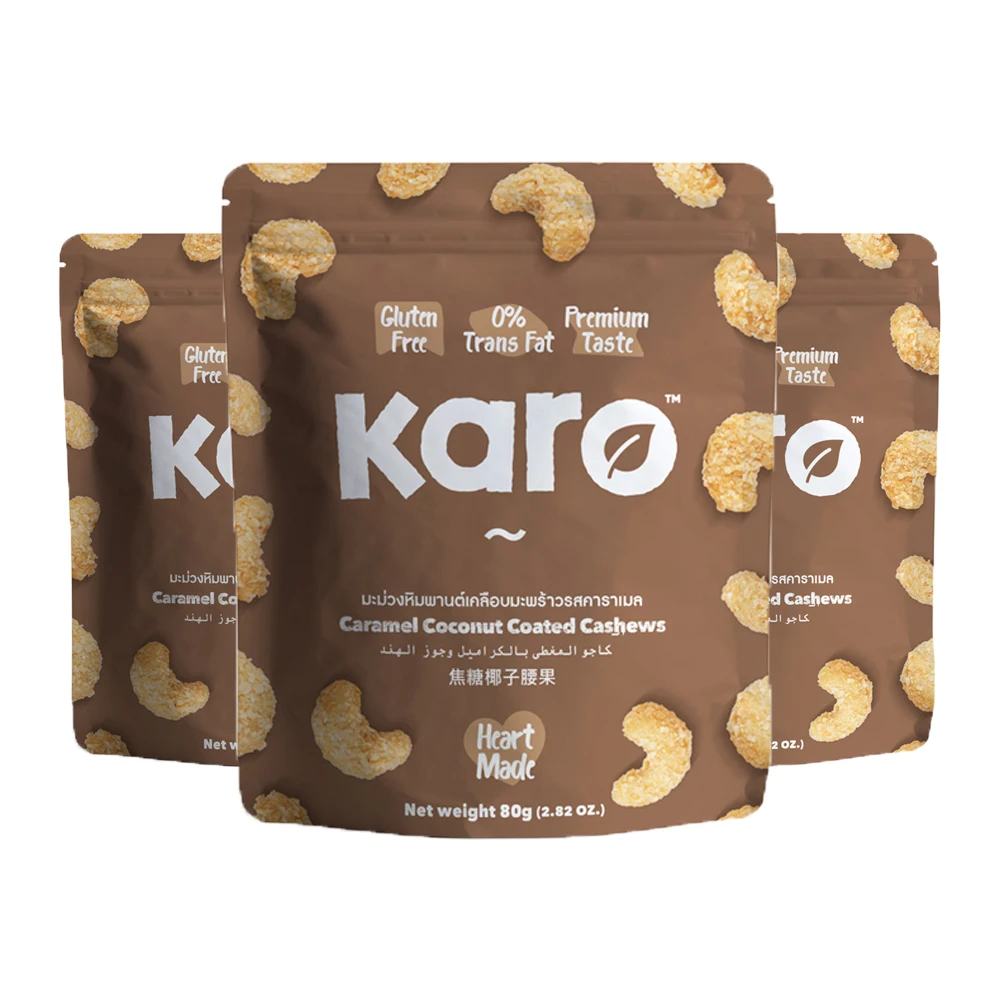 Best Nut with High Quality Snack Karo-Caramel Coconut Coated Cashews 80g from Thailand