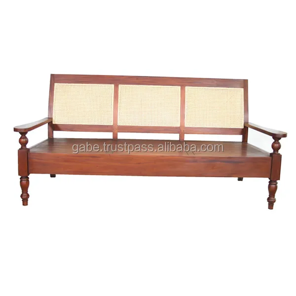 Teak Furniture Sofa 3 Seater with Back Rattan Frame