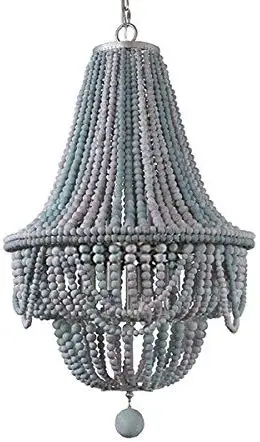 Metal  White  Wash Wood Beads Chandelier
