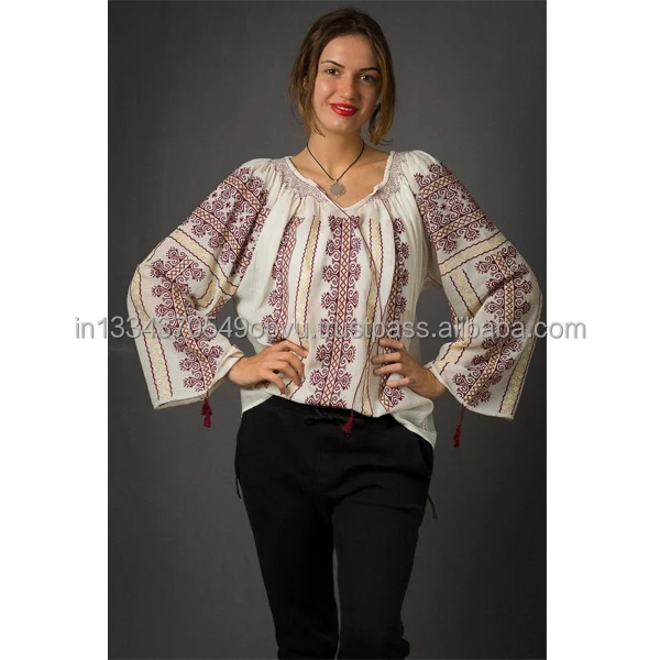 Ukrainian Embroidered Special Charm Vintage Look Women Blouse Plus Size Romanian Folk Costume Made In India Bold Boho Lady Top