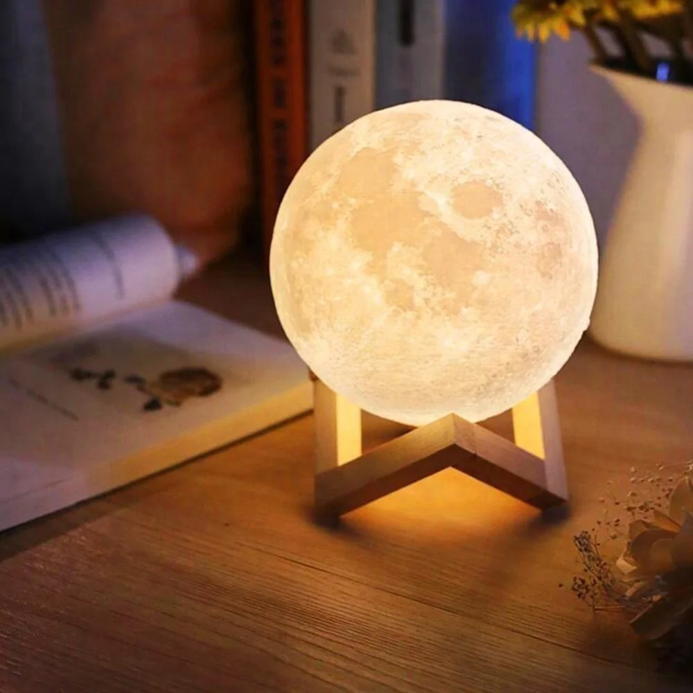 Dimmable with Tap Control USB 16 colors mini full 3d print led moon shaped night light lamp led 3d moon lamp