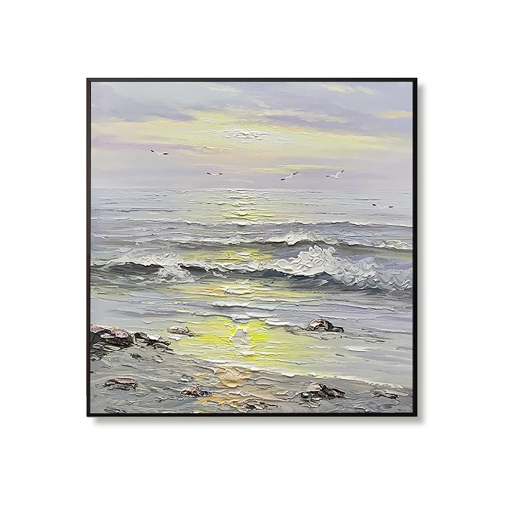 Blue Sea Reflection Seascape Decoration Post-modern Pure Hand-painted Oil Painting 50*50cm/20*20inch