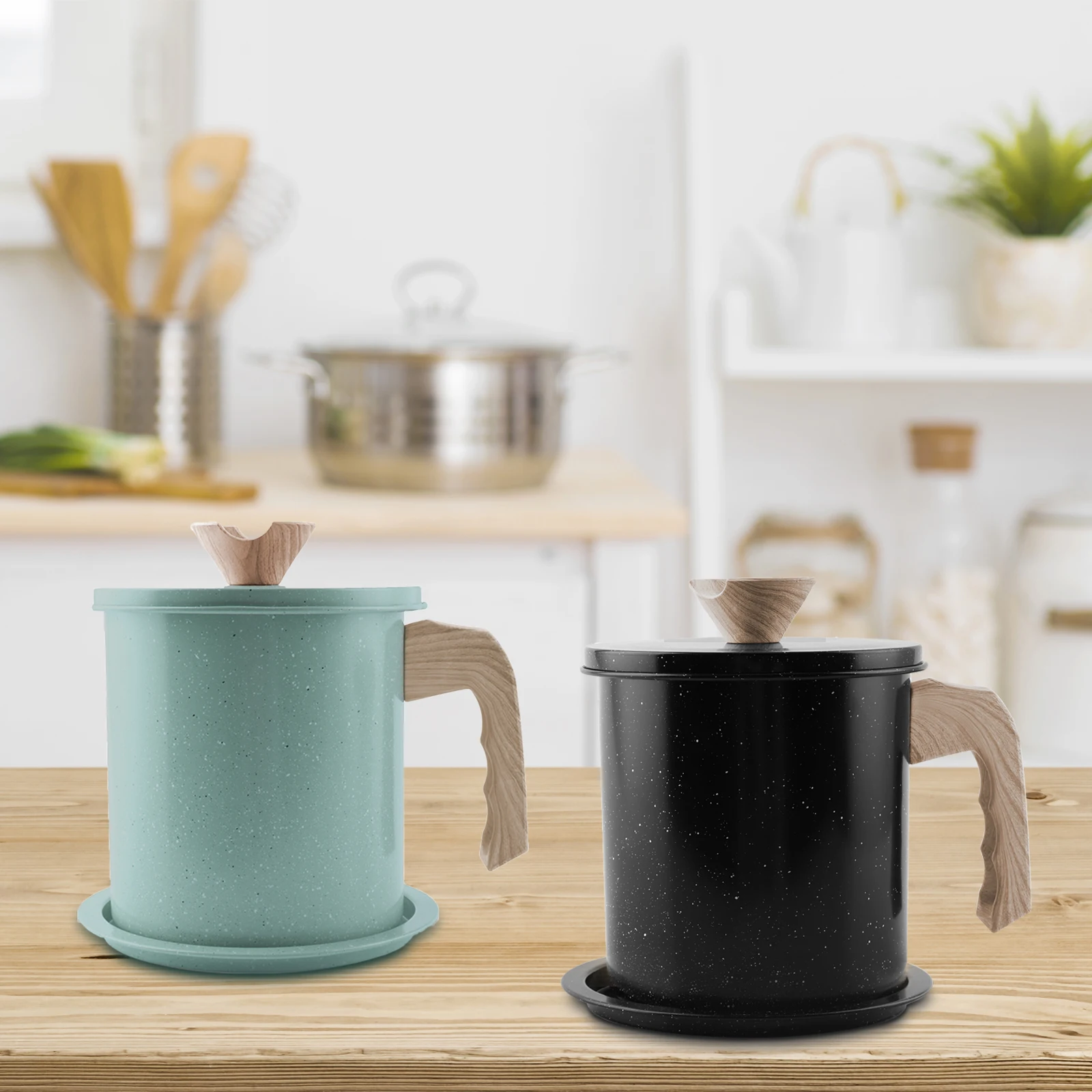 Bacon Grease Container Thick Iron Oil Filter Pot Rust-Proof Oil Storage Container For Kitchen (1.4L/1.7L) Grease Can