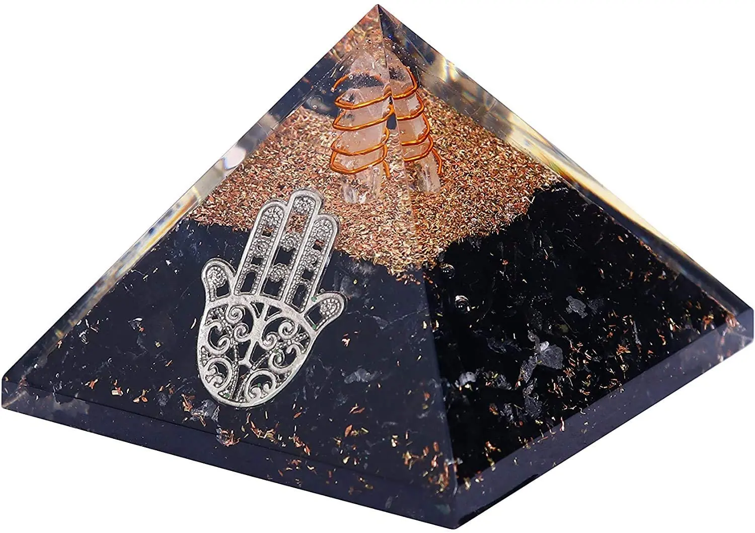Black Tourmaline Orgone Pyramid with Hastha Symbol Feng Shui Prosperity Stones Healing Crystals Chakra Balancing Aura Cleansing