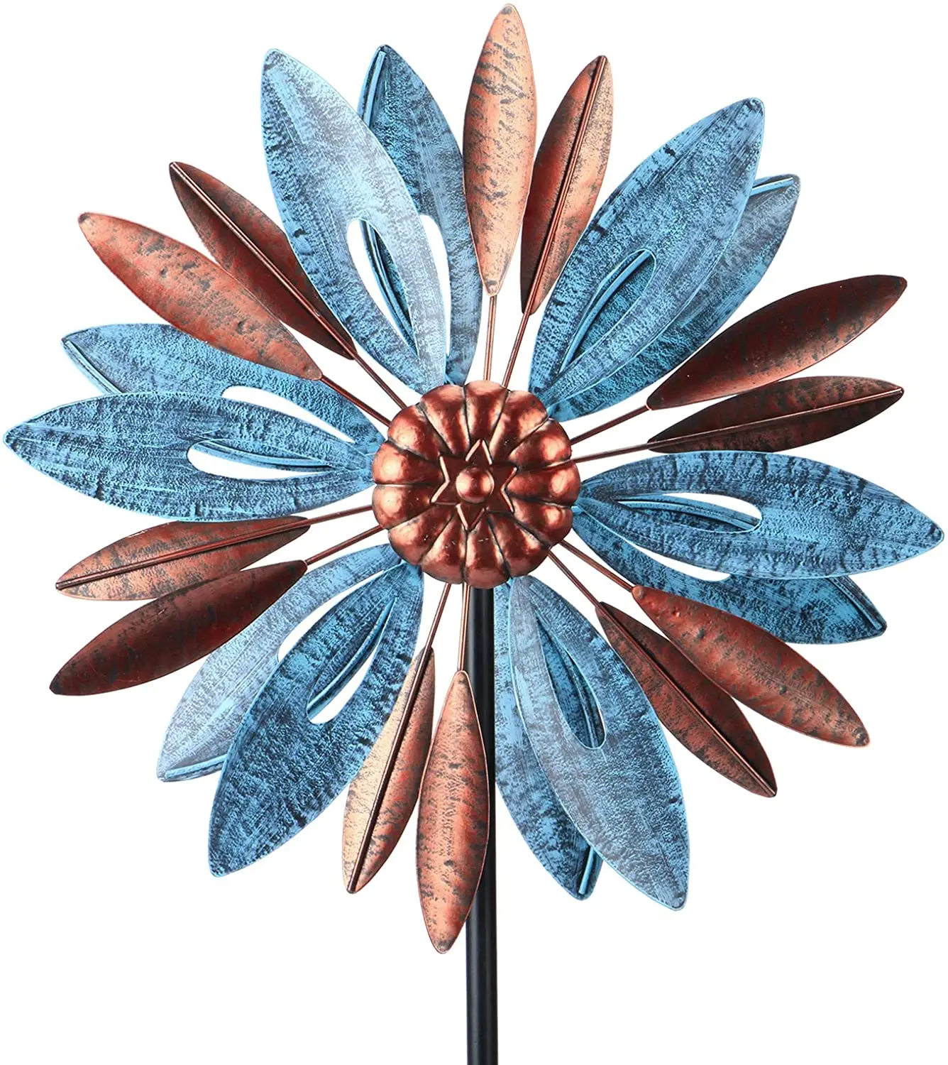 Garden Lighthouse Solar Light Metal Wind Spinner 75 Kinetic Pinwheel Yard Metallic Double spinner Stakes