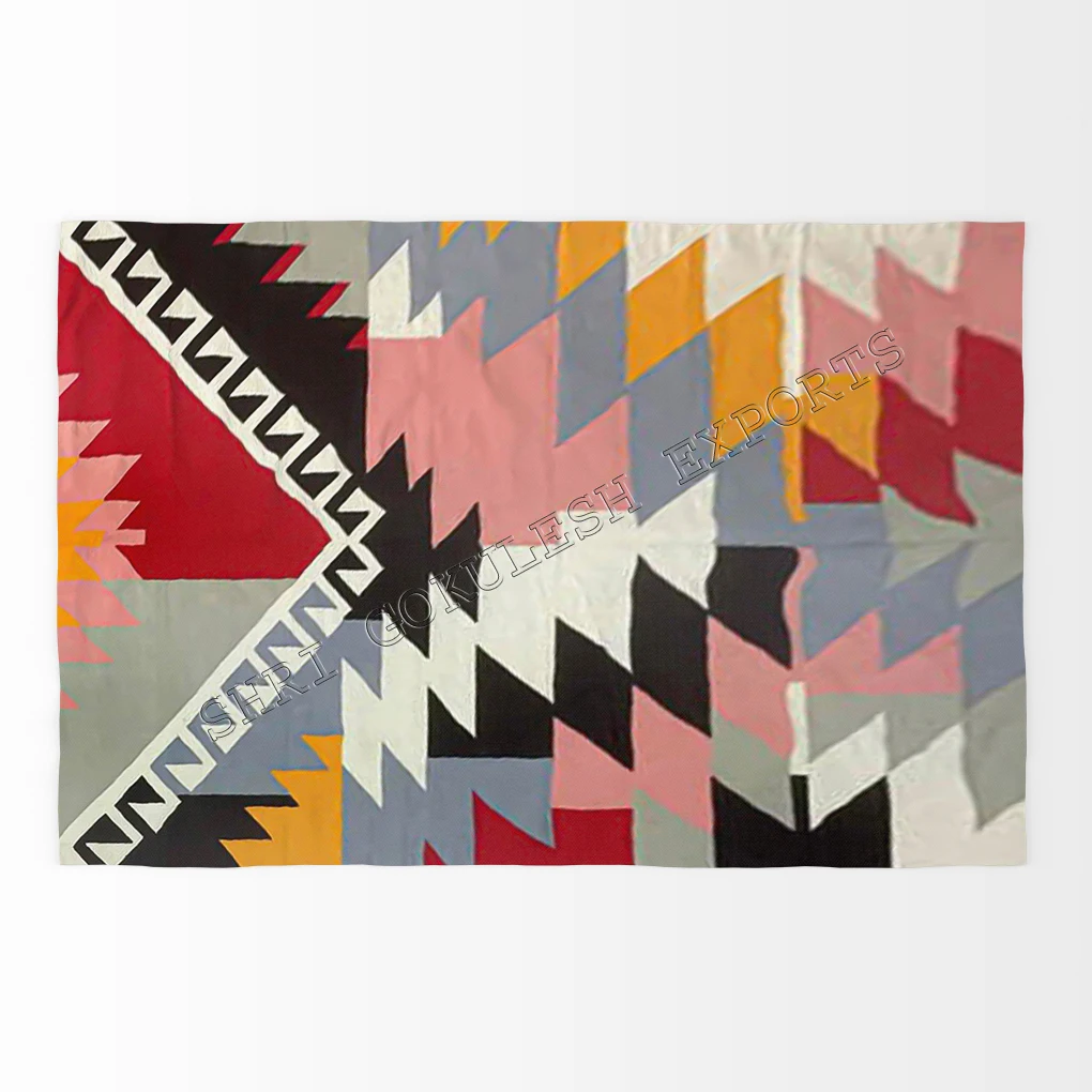 Geometric Shape Abstract Modern Design Indian Traditional Cotton Kilim Carpet For Home Decoration