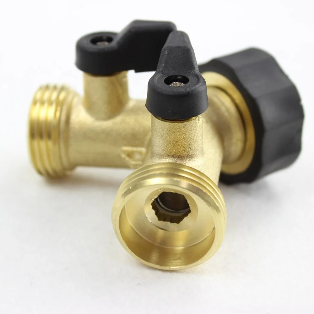 2 Way Solid Brass Garden Hose Heavy Duty Hose Faucet Fits 3/4 Y Diverter