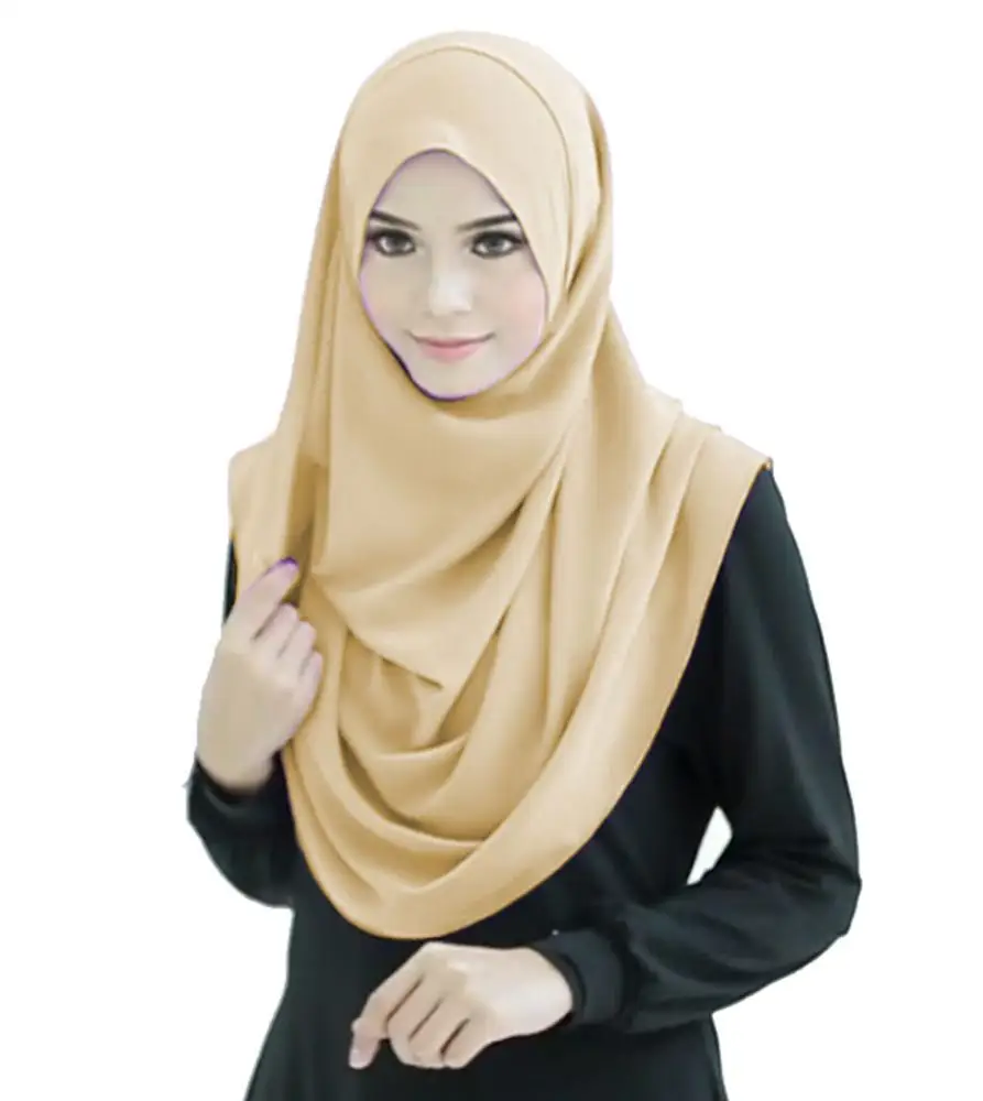 Caramel Beige Color Stitched 2 Loop Instant Hijab Scarf For Women