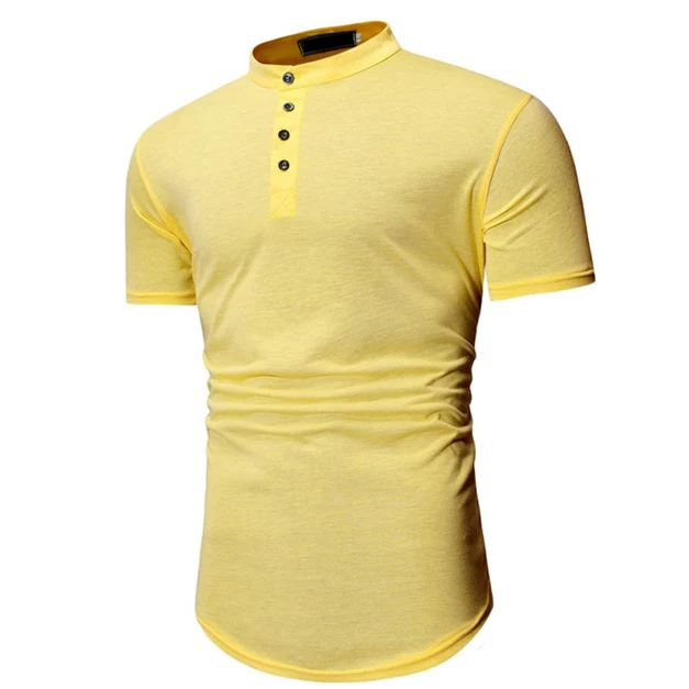 Hot Sale New Fashionable Stand Collar With batten Take Design Short Sleeve Men Tall T-Shirts