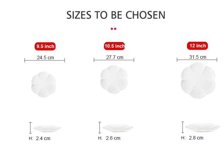 OEM White Peach Blossom-Shaped Porcelain Dinner Plates Hot Trend with Various Sizes round Pattern Wholesale Hotels Restaurants