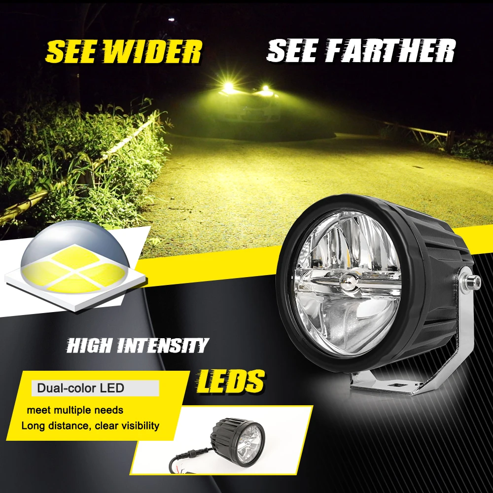 2021 Newest Big Reflector Breath Hole 3.5inch High Low Combo White Yellow Dual Color 12V 24V Car Led Work Lights