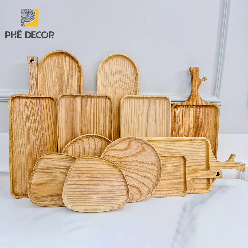 Large size wood tray / Japanese style food tray / Rectangular wooden tray with handle made in Vietnam / GK209