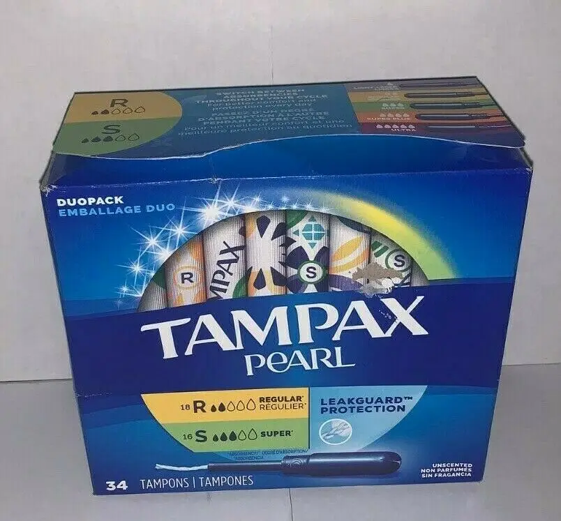 Оригинальный тампон Tampax жемчужная поглощающая способность с защитой от протечек двойные неароматизированные тампоны, обычная оптовая продажа