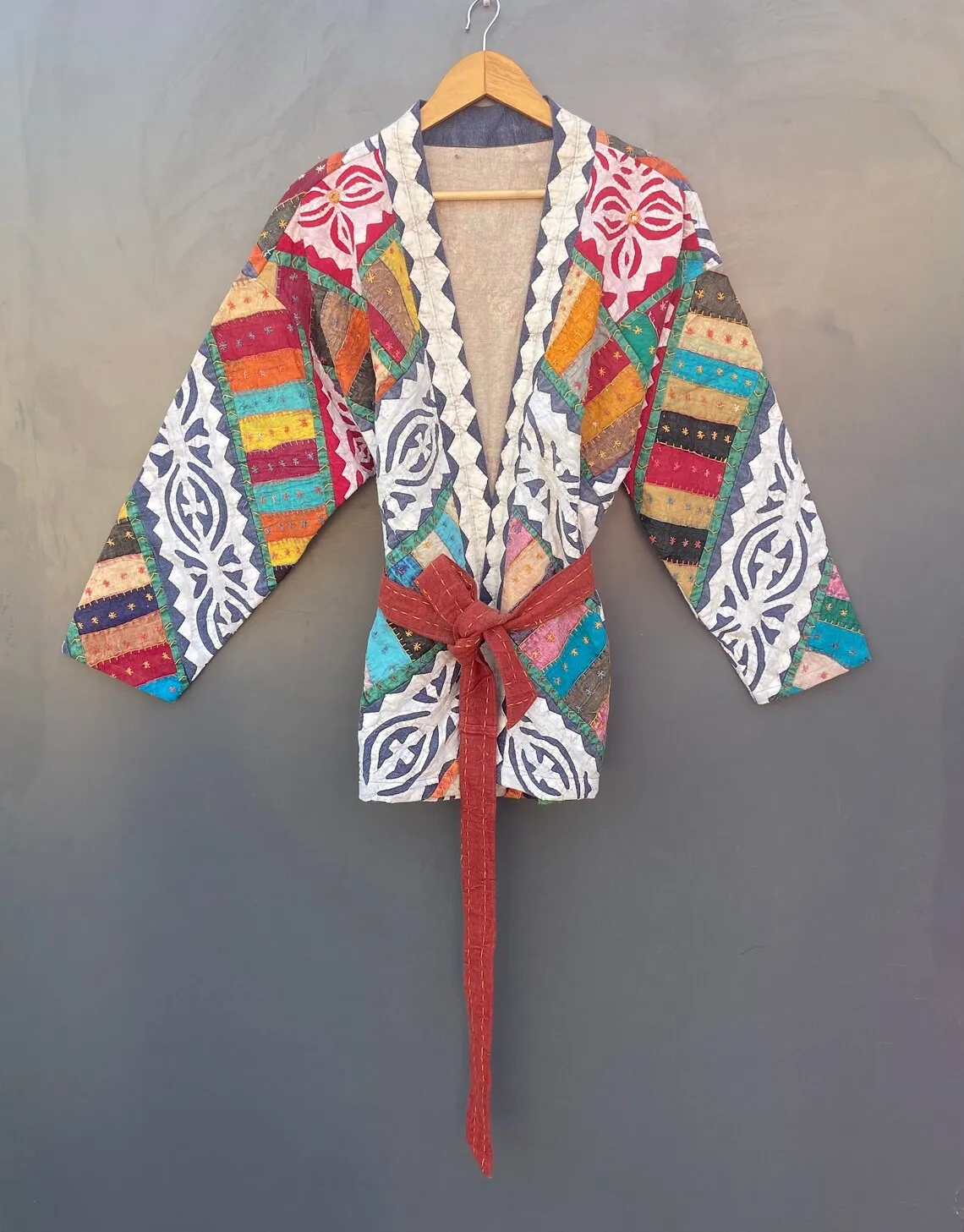 Manufacturer And Wholesaler Indian Handmade Womans Jacket Cut work kantha quilted jacket Kimono Cardigan Handmade Bathrobe