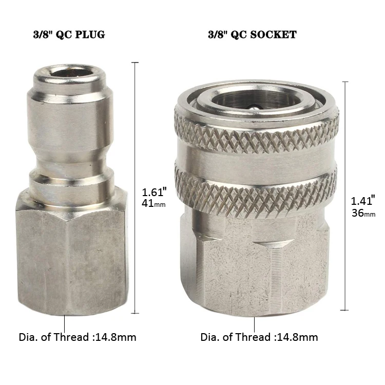 wholesale high quality 3/8-Inch Quick Connect Pressure Washer Set threaded fitting Stainless Steel Thread Adapter