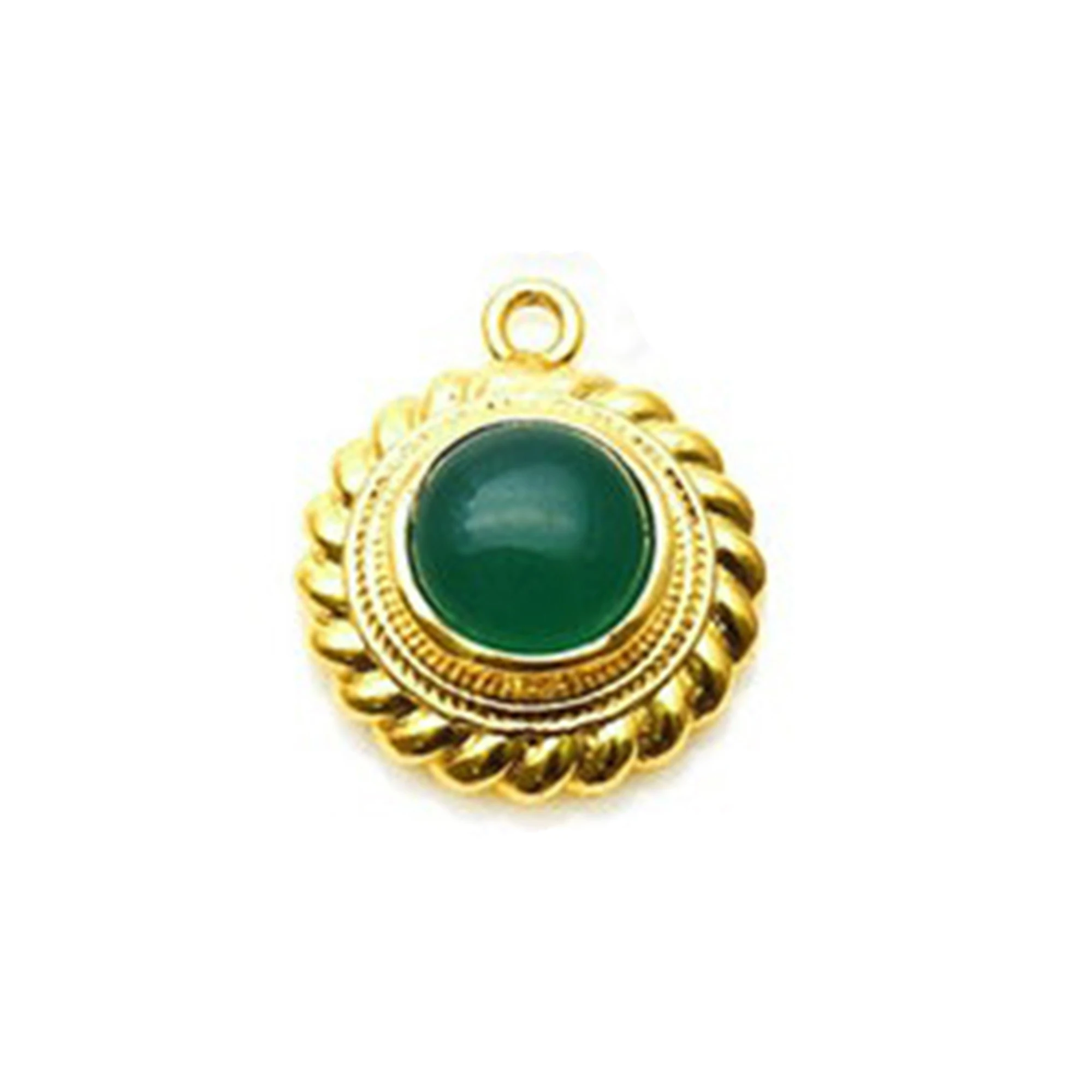 Textured Gold Plated Round Faceted Green Onyx Gemstone 18x15mm DIY Jewelry Making Pendant