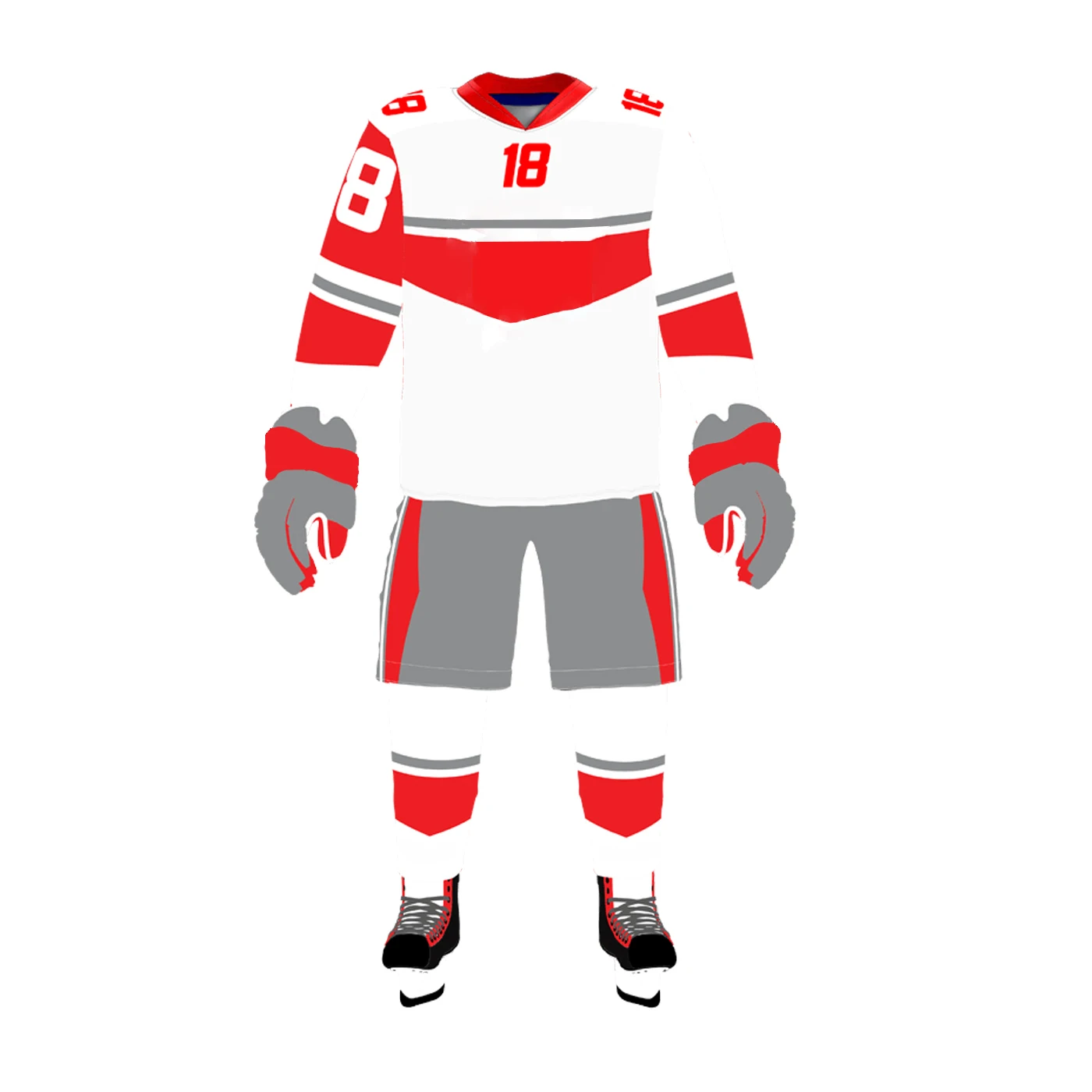 Новейшие поступления униформа для хоккея с шайбой красно-белая контрастных цветов именем и номерами на заказ