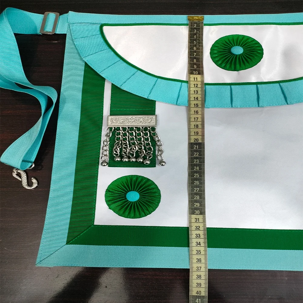 Masonic Nigeria Apron round shape flap silver tassels and adjustable belt with snack set backing with pocket and satin fabric