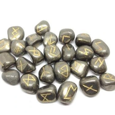 Gemstone Pyrite Tumble Stone Rune Set Wholesale Natural Crystals Healing Crafts Rocks Reiki Minerals Decorative Meditation Set