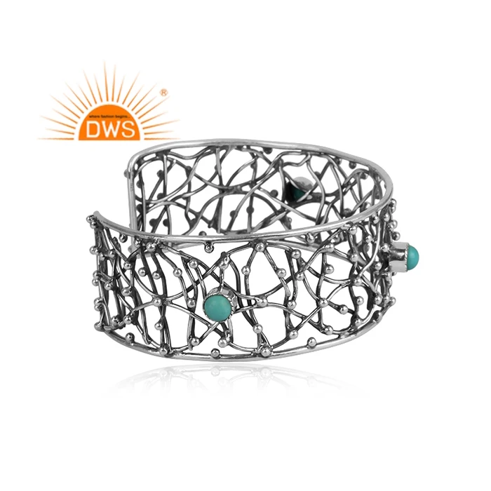 Окисленный Браслет-манжета ручной работы из серебра 925 пробы Женские Ювелирные изделия натуральный Аризона бирюза поставщик ювелирных изделий