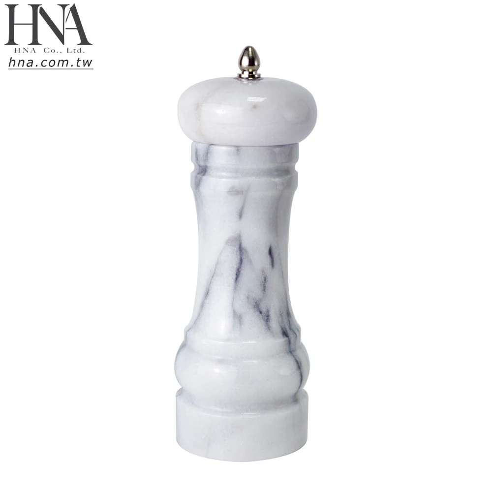 HNA Taiwan Made White Marble Classic Design Manual Salt and Pepper Mill