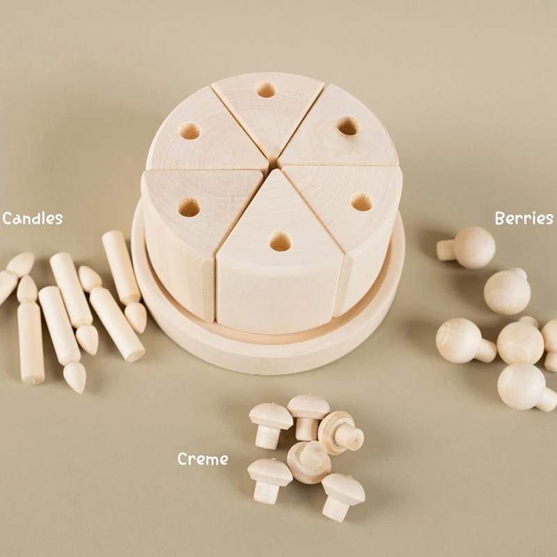 OEM - ODM Unfinished Wooden birthday cake toy Wood baby toys Play food Cake wooden toy