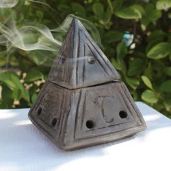 Incense Burner - Suitable for Cones, Chips, Powder and Resins - Handmade in Ecuador -  Black Pyramid in Terracotta - Wholesale