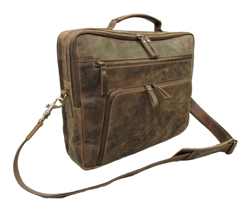 Dual Handle Button Closure Leather Briefcase Cross Body Office Travel Laptop Bag with Shoulder Strap Casual Satchel