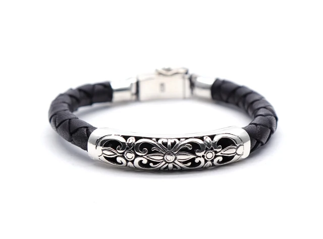 Hand Made Sterling Silver 925 Bracelet Men Genuine Leather Bracelet Made in Bali for Men Fashion Jewelry Bracelet Men Jewellery