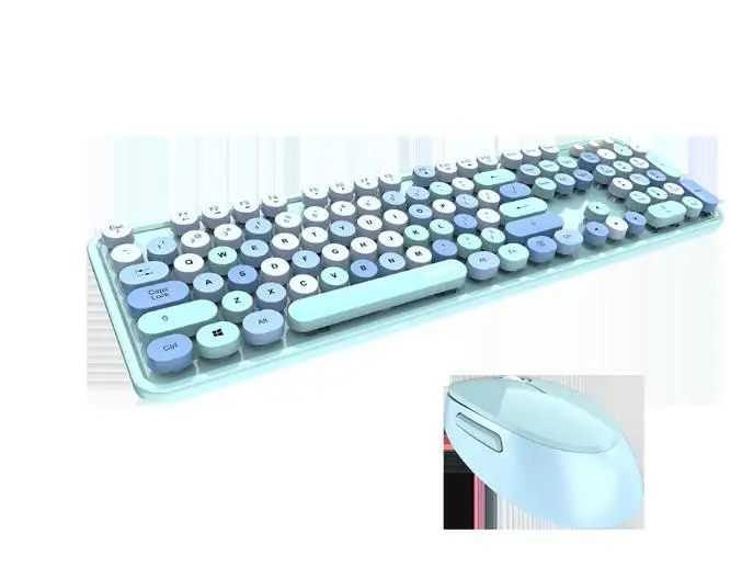 Amazon 2.4G USB Retro Red Green Wireless Keyboard Mouse Combos Lipstick Color Pink Keyboard Set Candy Keyboard and Mouse Combo