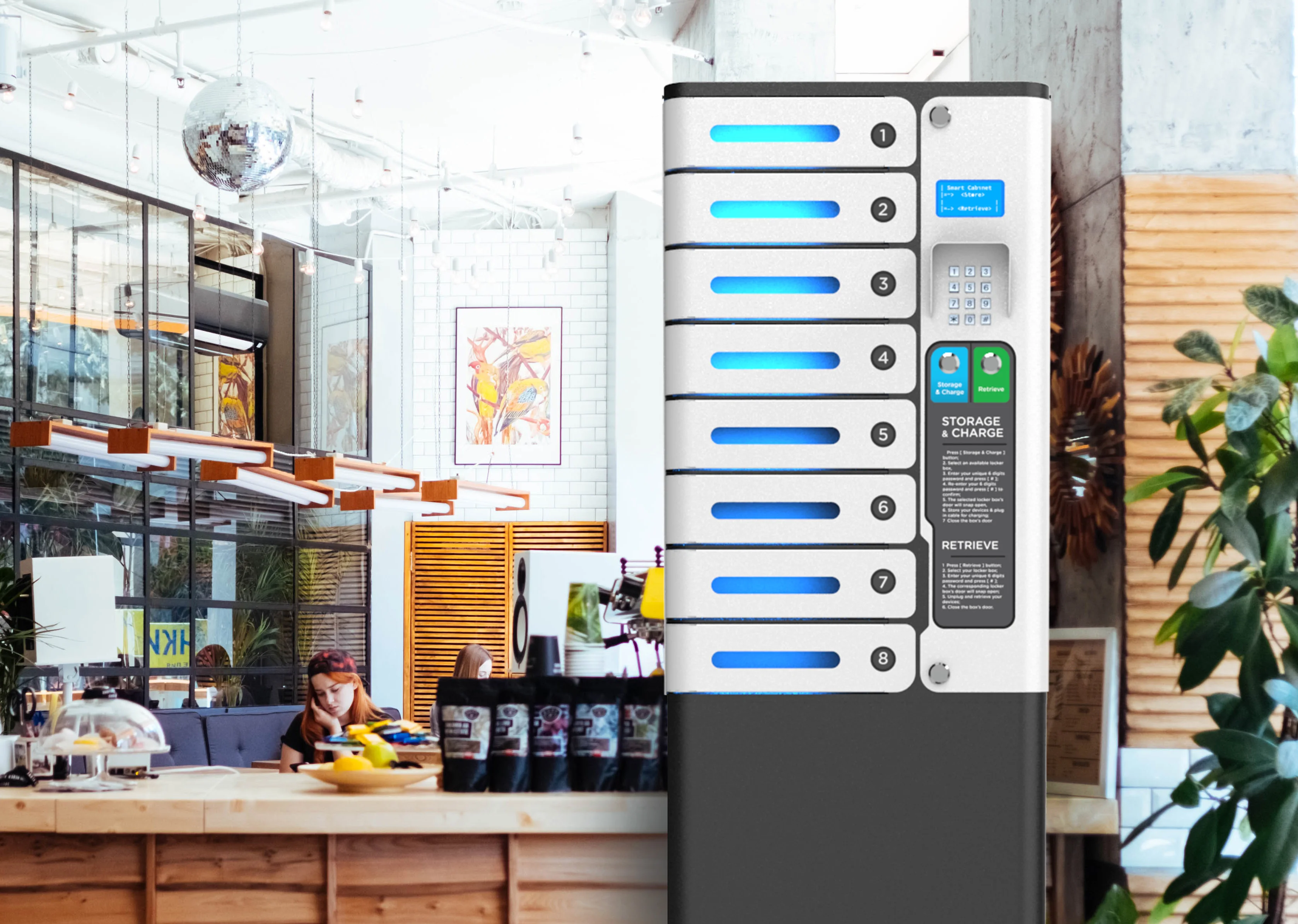 Most popular steel charger ! MIA 8 Bay System Pin Code Locker with Auto-Door Open System for Public Places from Y2Power Shenzhen