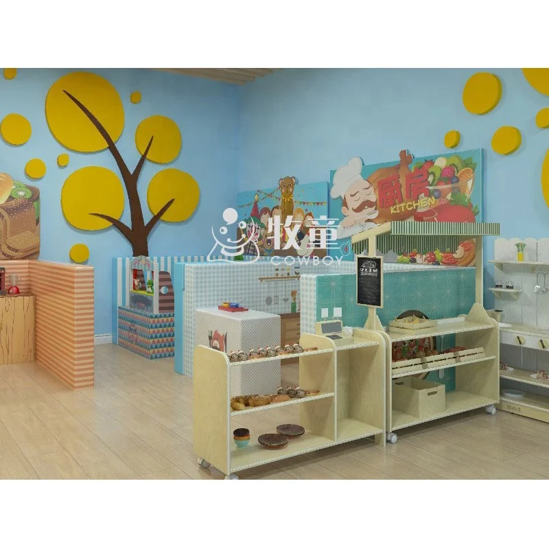 2020 Hot Sell Birch Plywood Shelves Childcare Role Playing Sets Multiple-storage Cabinets for Kindergarten Daycare Center