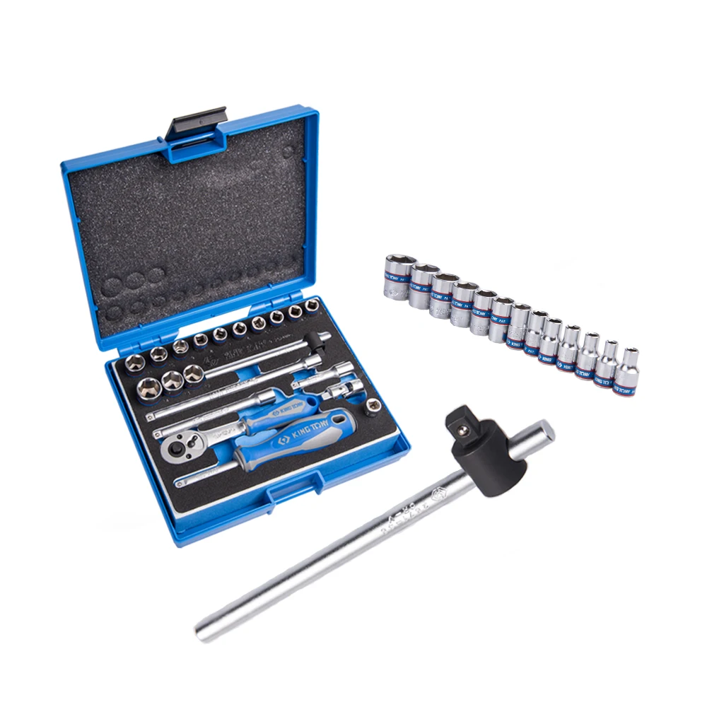 KING TONY Leading 21 PCS 6PT 1/4 Inch Socket Wrench Set Hand Socket Kit Taiwan 2524MRV