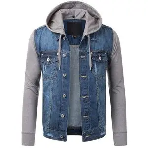 Wholesale Denim Hoodies Jacket Comfortable Fleece Hooded Denim Hoodie Jacket Men Slim Fit Japanese Style Teens Boys Customized