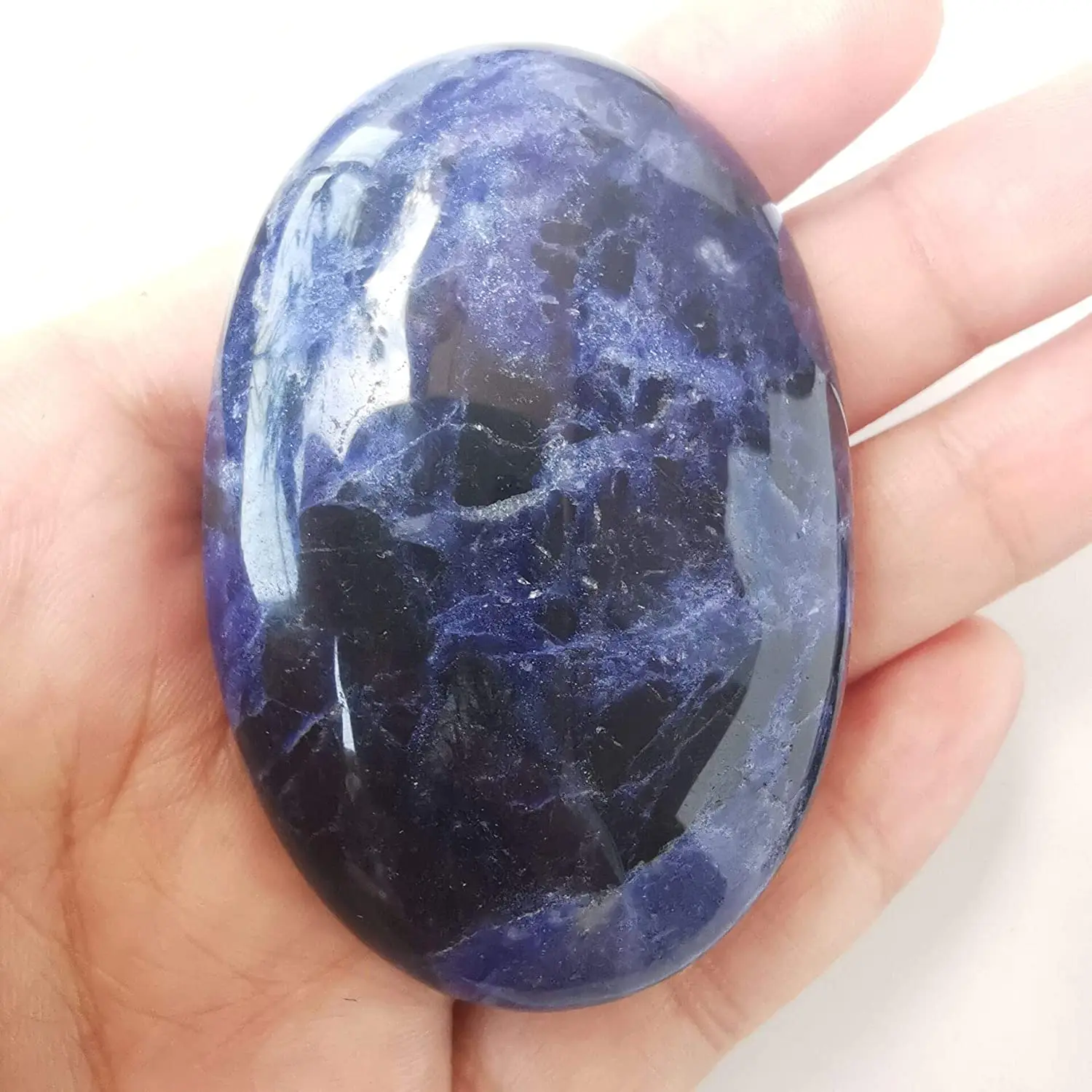 BEAUTIFUL HAND CRAFTED NATURAL SODALITE PALMSTONE FOR MASSAGE AND HEALING SODALITE MASSAGE STONE SODALITE PALM FOR REIKI HEALING