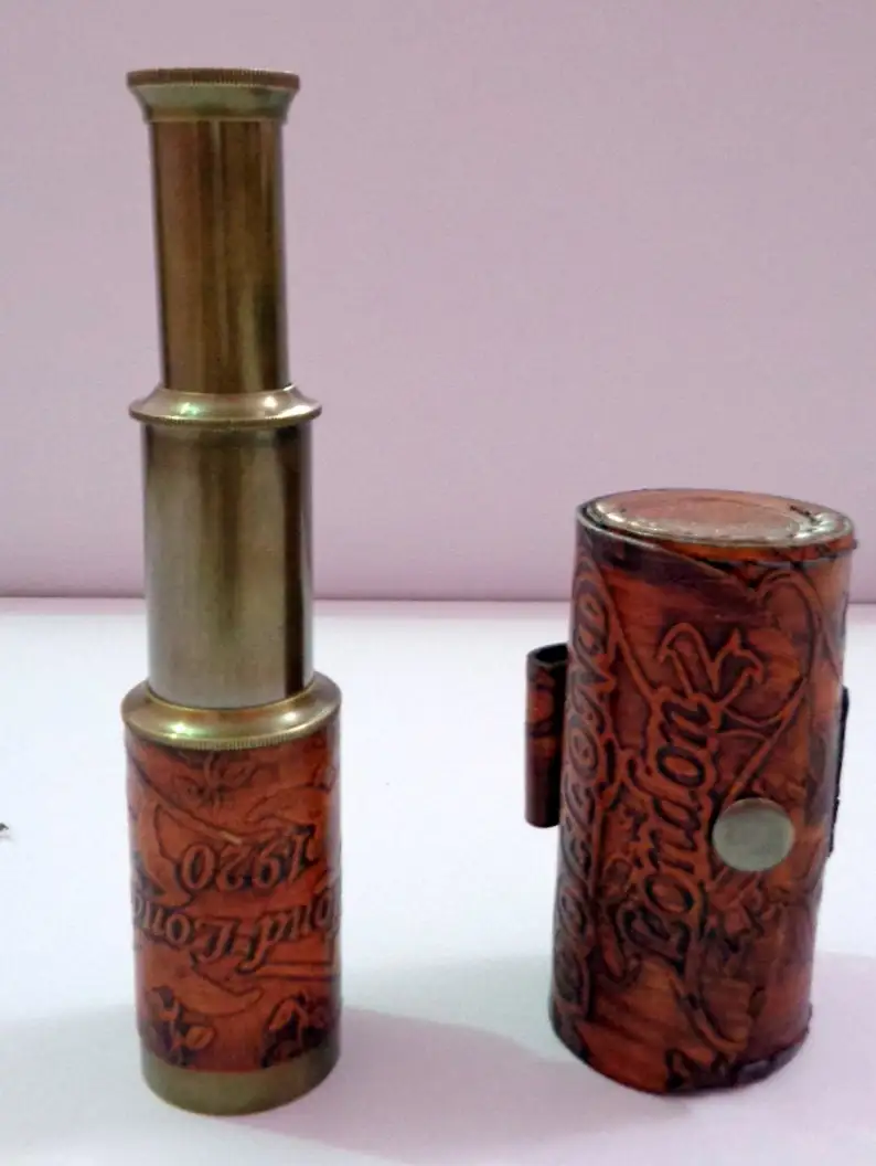 Vintage Antique Leather Case Brass Telescope Nautical Pirate Spyglass Beautiful Hiking Nautical Brass Telescope With Wooden Box