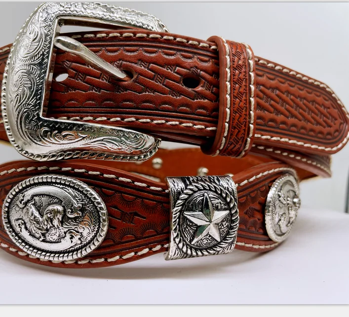 star  conchos + Rooster conshos real leather belts  from China belts factory