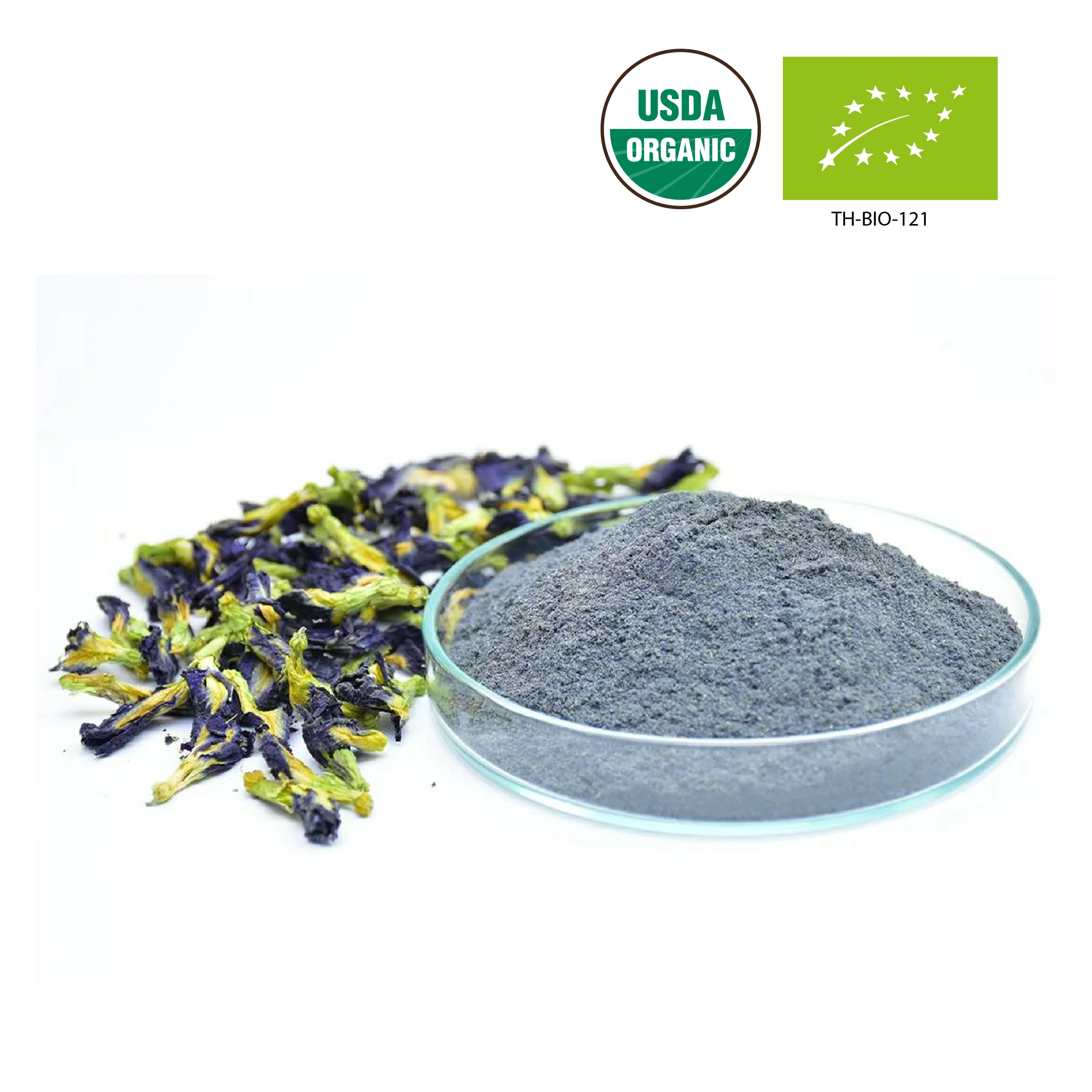 Organic Butterfly Pea Powder USDA & EU Certified Premium Herbal Organic Tea Wholesale From Thailand Butterfly Pea Flower Powder