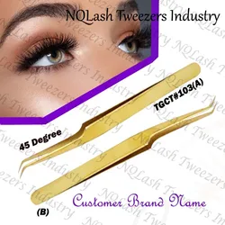 Eyelash Tweezers Russian Volume Extension Tweezers  High Quality Titanium Gold Color  Stainless Steel Private label NQLASH